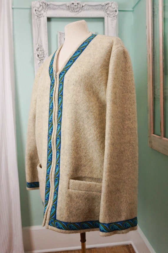 Blue and White Nordic Wool Cardigan / Women Vinta… - image 3