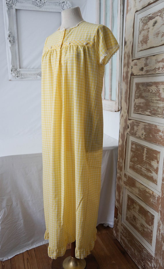 Yellow and White Gingham Check House Dress or Nig… - image 4