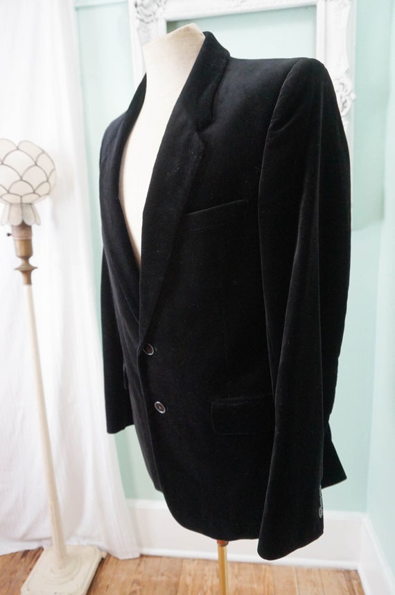Black Velvet Menswear Jacket / Vintage Men Tux Tu… - image 3