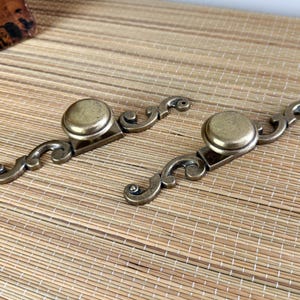 Pair of TWO Brass Drawer Knobs with Back Plate / Vintage Salvaged Hardware / Cabinet Dresser Handles Pulls