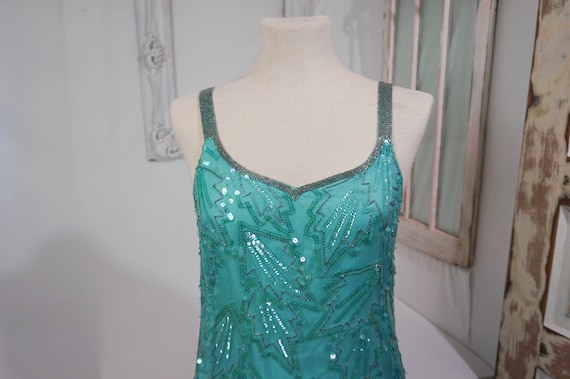 Aqua Shomax Silk and Sequin Cocktail Dress / 80s … - image 3