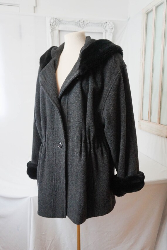 Albert Nipon Dressy Wool Coat with Hood and Faux … - image 3