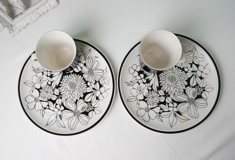 Set of Two Snack Plate and Mug Set / Black and White Cera Etsy