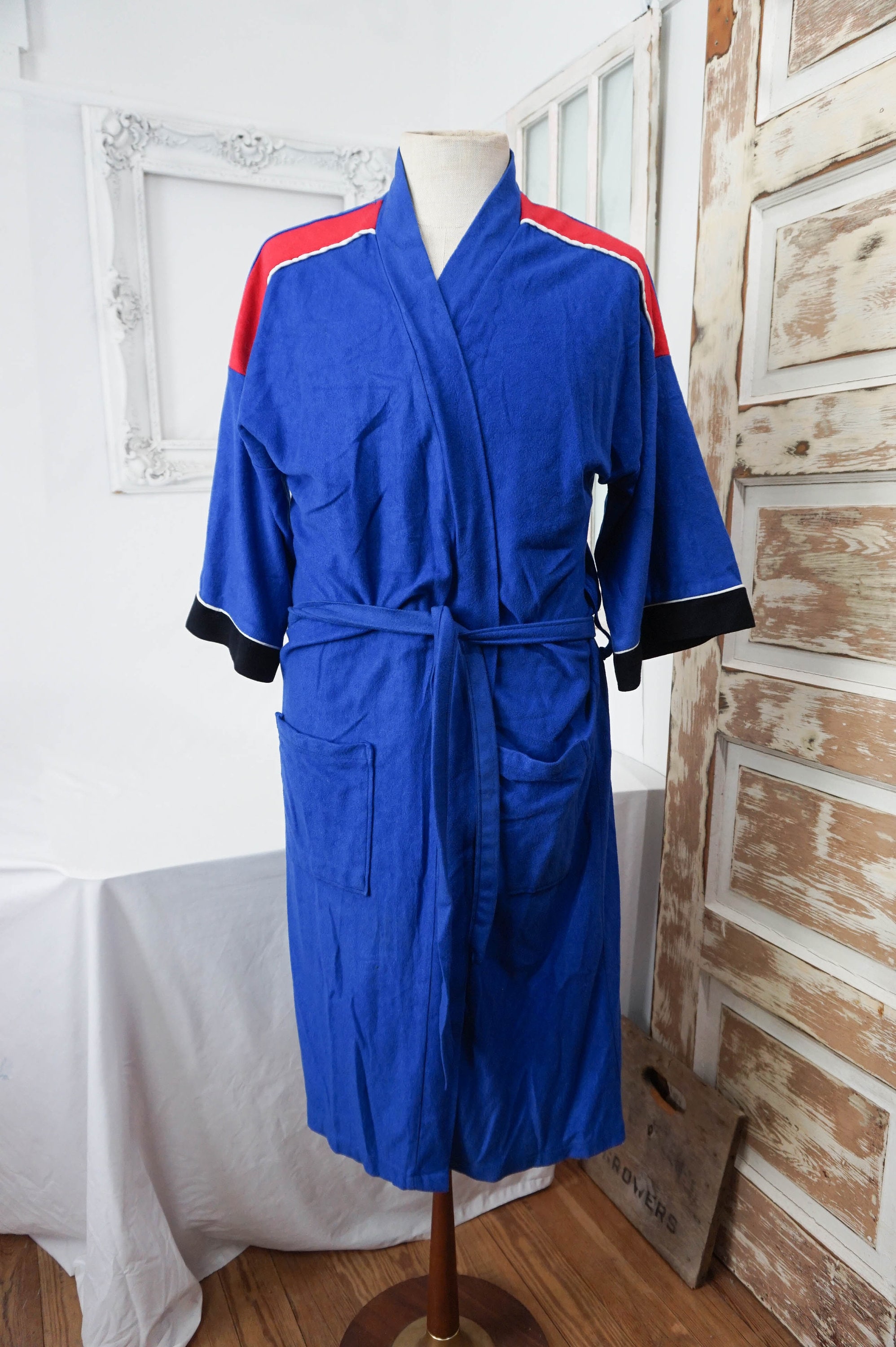 Bright Blue and Red Velour Robe / Vintage Mens Dressing Gown Etsy