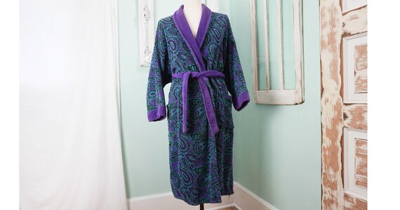 Thick Purple and Teal Terrycloth Bath Robe / Vinta