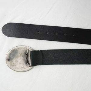 Huge Peugot Logo Belt Buckle / Black Leather Guess Belt / Vintage Size ...