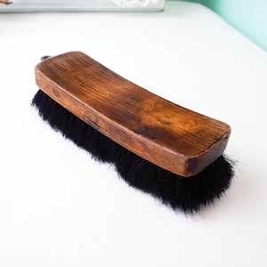 Large Old Wood Handled Horse Hair Boot Brush / Vintage Rustic Tools / Natural Bristle Shoe Polish Soft Brush
