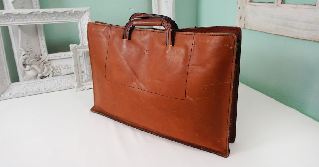 Soft Sided Leather Valise / Narrow Brief Case / Salesman's Brown