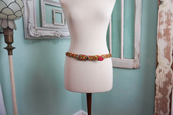 Woven Rainbow Braided Leather Belt / Vintage Wome… - image 3