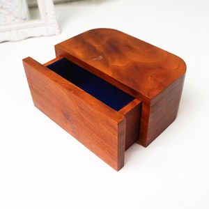 Small Wood Box with Drawer for Stash or Storage / Velvet Lined for Jewelry / Vintage Boho Decor