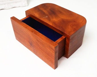 Small Wood Box with Drawer for Stash or Storage / Velvet Lined for Jewelry / Vintage Boho Decor