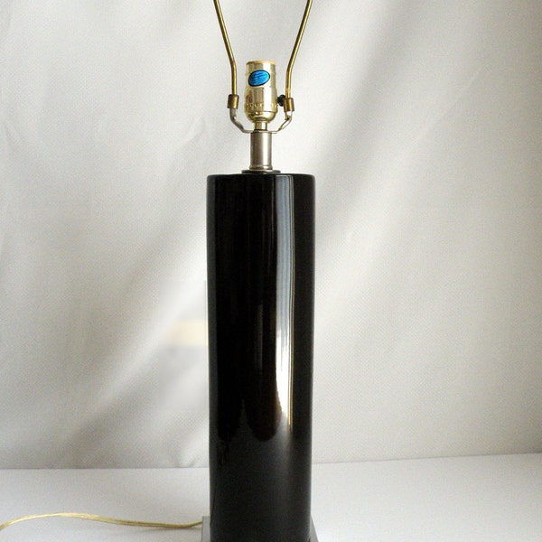 PRICE REDUCED! Glossy Black and Silver Vintage Table Lamp // 70s Modern Lighting