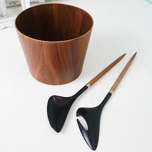 Smooth Wood Salad Serving Set Made in Sweden / Vintage Scandinavian Modern Kitchen Utensils / MCM Dinnerware