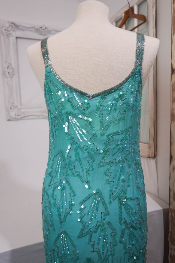 Aqua Shomax Silk and Sequin Cocktail Dress / 80s … - image 7