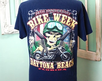 74th Annual Bike Week Daytona Beach / Dark Blue T Shirt / Biker Motorcycle Clothing / Vintage Men Sz M