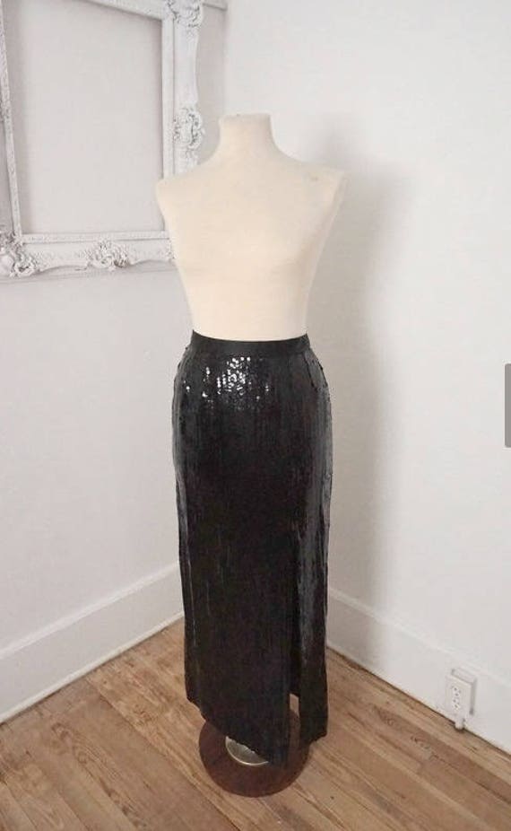 Vintage Victor Costa Long Black Sequin Skirt with 