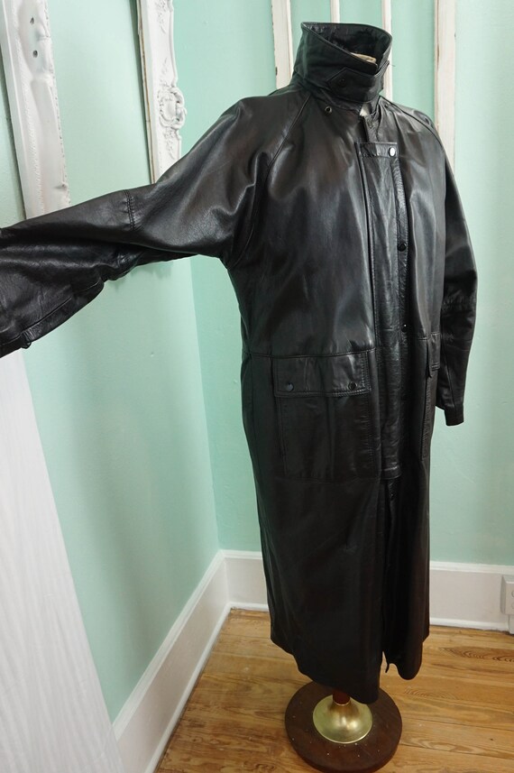 Black Leather Biker Trench Coat with Thinsulate L… - image 3