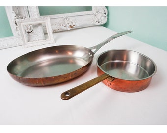 Choose ONE Stainless and Copper Cooking Pan / Culinox Sauce Pot or Oval Fish Pan / Vintage MCM Kitchen Cookware