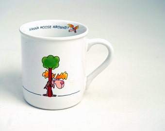 Wanna Moose Around / Cute Novelty Coffee Mug / Love Romance Vintage Gift