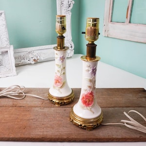 Pair of Small Porcelain Lamps with Flowers in Relief / Vintage Shabby Chic Decor / Capodimonte Ceramic