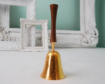 Small Brass Bell with Wooden Handle / Vintage Dinner Bell