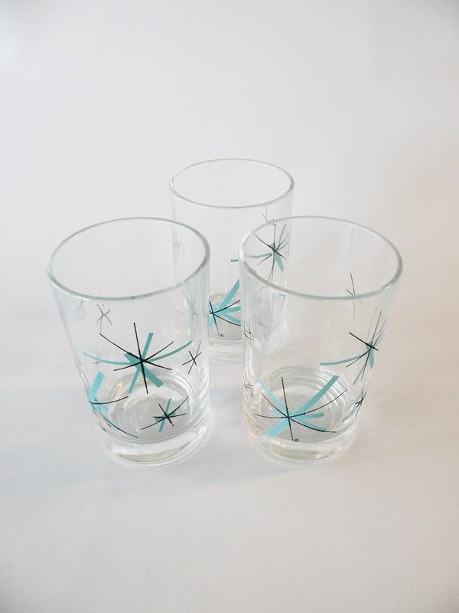 Three Vintage Juice Glasses / Starburst Atomic Turquoise and Etsy