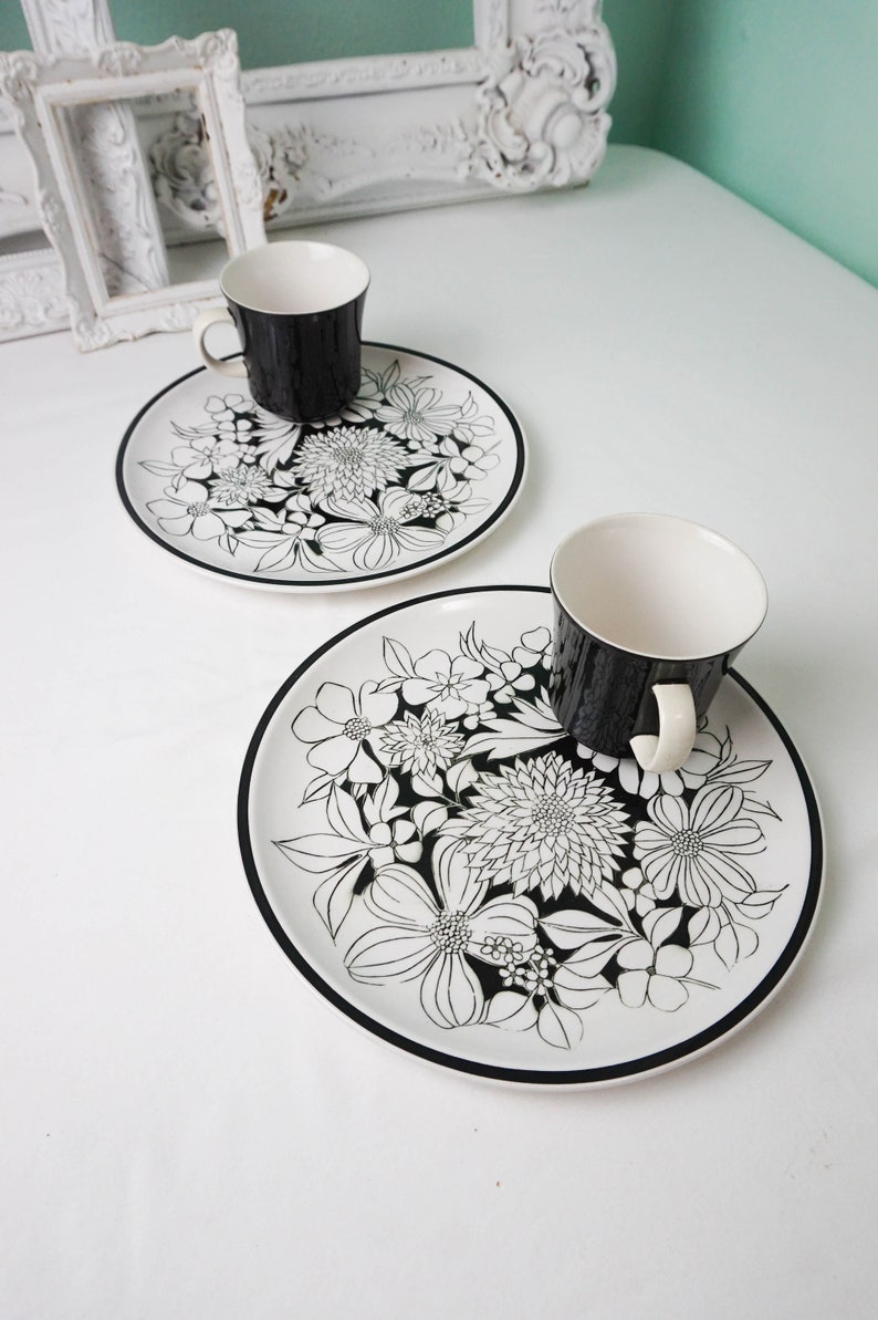 Set of Two Snack Plate and Mug Set / Black and White Cera Etsy