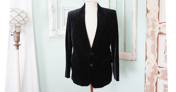 Black Velvet Menswear Jacket / Vintage Men Tux Tu… - image 1
