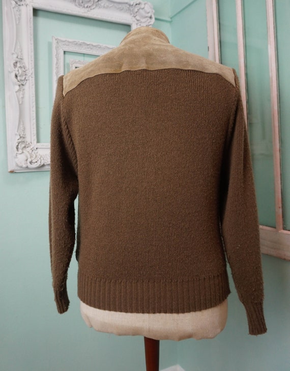 Mens Suede Leather and Knit Snap Front Cardigan /… - image 5