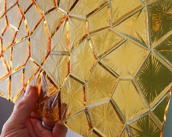 Choose a Single Pane of Textured Amber Glass / Window Replacement / Yellow Stained Glass / 60s 70s Vintage Colorful Salvage