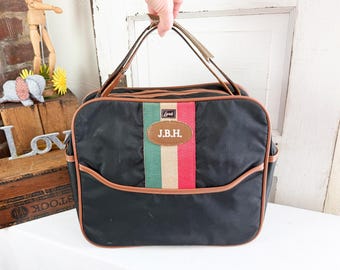 Vintage 1970s Lark Luggage Carry on Soft Side Suitcase |olive