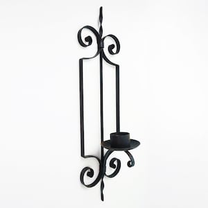 Mid Century Wrought Iron Candle Sconce / Ornate Metal Antique Wall Hanging Spanish Revival