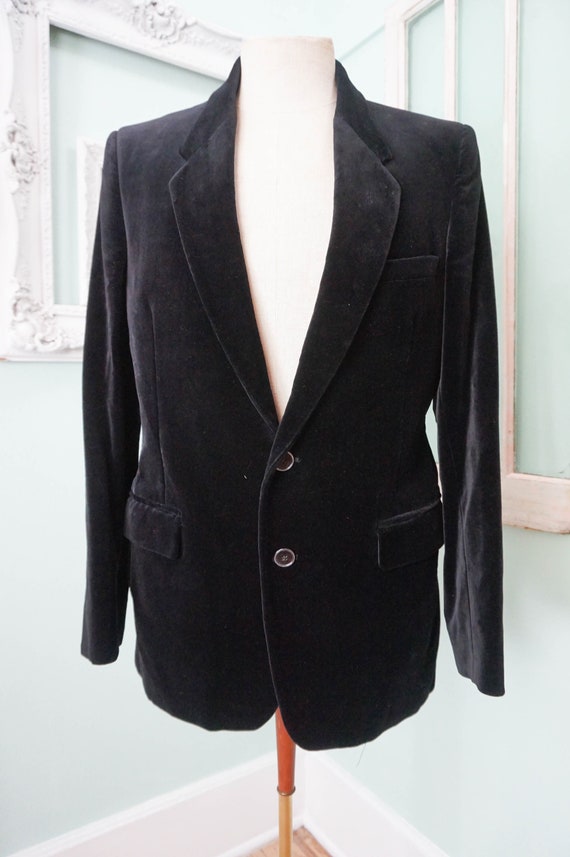 Black Velvet Menswear Jacket / Vintage Men Tux Tu… - image 2