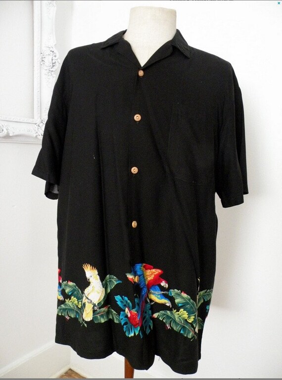 Silky Rayon Black Hawaiian Shirt by Paradise Foun… - image 2