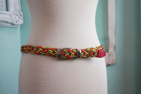 Woven Rainbow Braided Leather Belt / Vintage Wome… - image 4