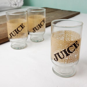 Set of THREE Small Juice Glasses / Vintage 70s Natural Theme Decor