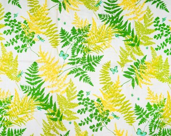 Almost 2yds 54" wide Fern Fabric Green and Yellow / Vintage Home Decor Upholstery / Garden Theme / Sewing Craft Supplies