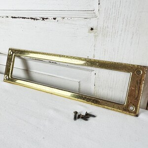 Solid Brass Mail Slot Escutcheon Face Plate / Vintage Door Hardware / Restoration Salvaged Metal Piece