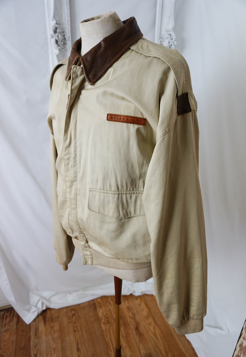 AVIREX Cotton Bomber Jacket with Leather Collar Vintage WWII Men Sz XL