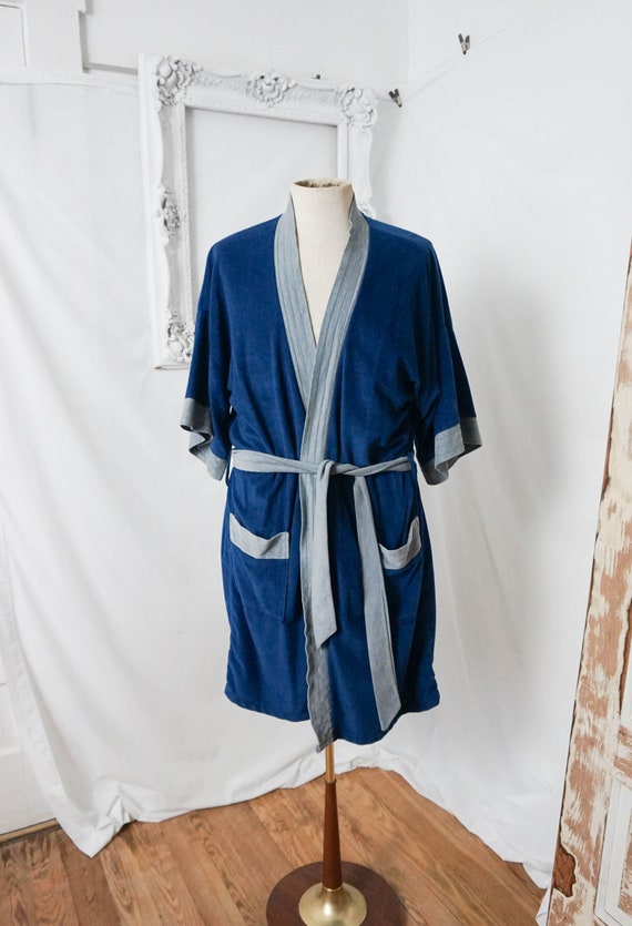 Blue and Gray Light Velour Robe / Vintage Mens Dre