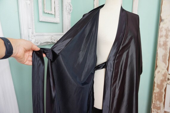 Silky Black Women's Bath Robe / Vintage Glam Sati… - image 8