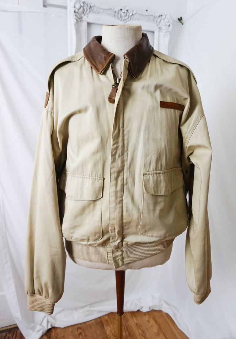 AVIREX Cotton Bomber Jacket with Leather Collar Vintage WWII Men Sz XL