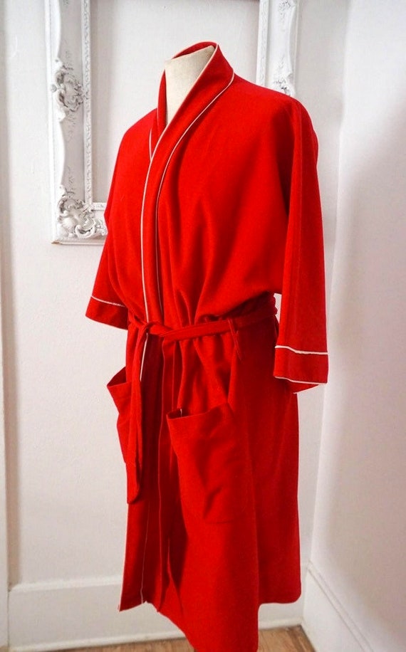 Bright Red Velour Robe with White Trim / Vintage D