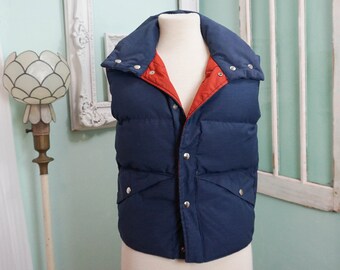 Brick Red and Blue Puffer 80s Insulated Vest / 70s Winter Skiwear Size XS / Retro Mens Jacket Outerwear