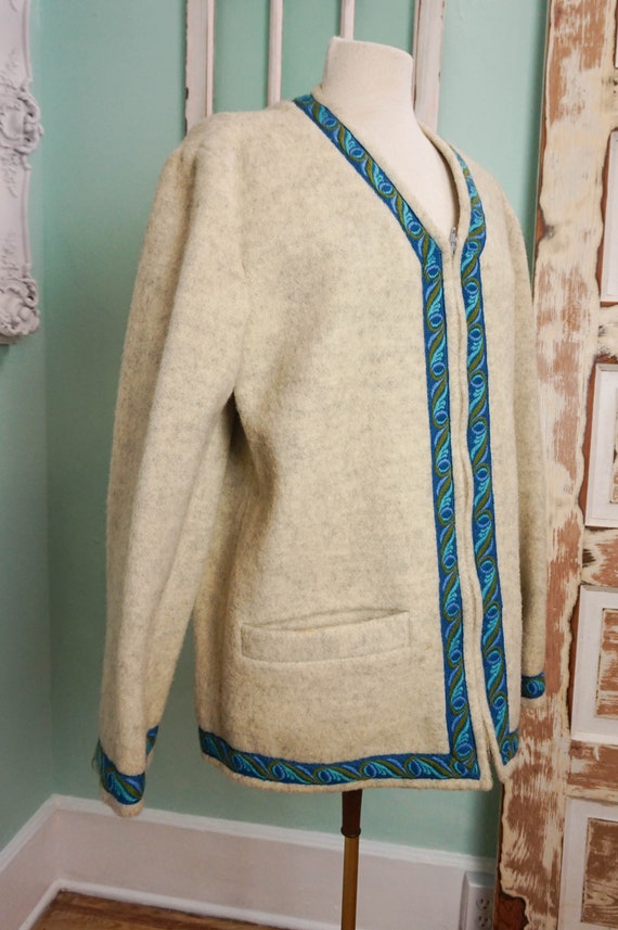 Blue and White Nordic Wool Cardigan / Women Vinta… - image 4