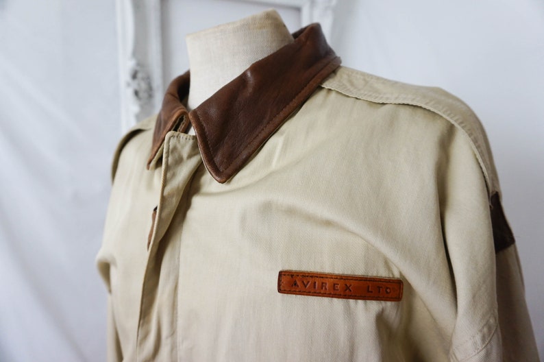 AVIREX Cotton Bomber Jacket with Leather Collar Vintage WWII Men Sz XL