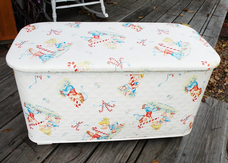 Large Vintage Toy Box Chest With Hinged Lid 1950s Vinyl Cute Etsy