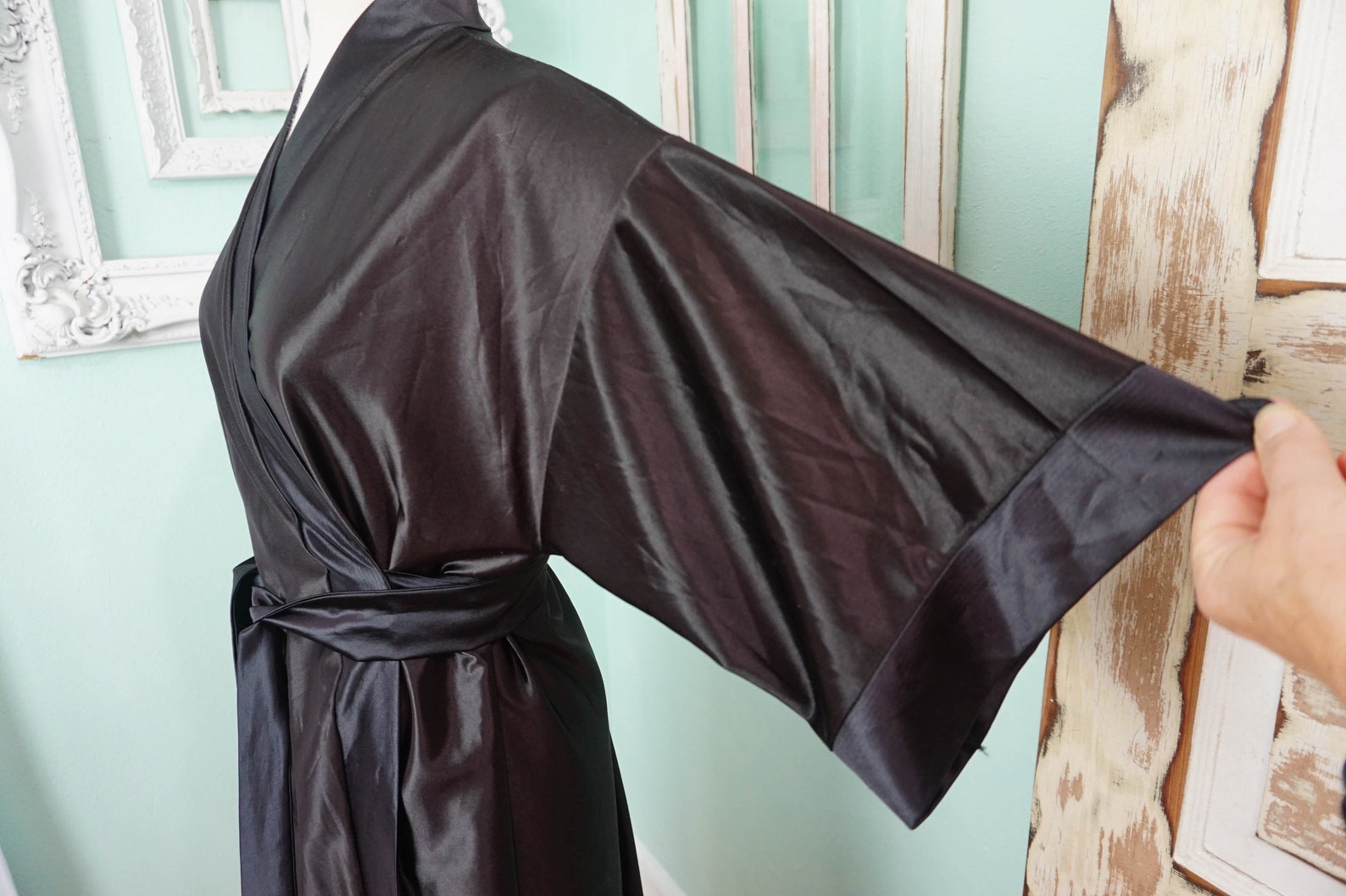 Silky Black Women's Bath Robe / Vintage Glam Satin - Etsy
