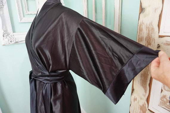 Silky Black Women's Bath Robe / Vintage Glam Sati… - image 6