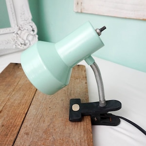 Small Clip On Goose Neck Reading Light / Vintage Desk or Bed Lamp / Turquoise Blue Coastal Modern Decor